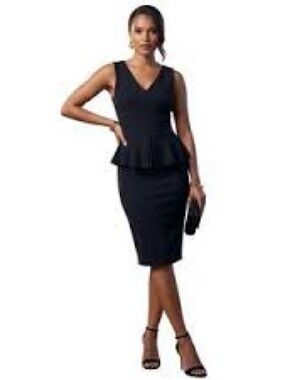 Maje NWT Black Peplum Cocktail Dress Plunging V-Neck Open Cross-Back Size 2